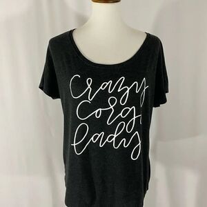 Crazy Corgi Lady Black Oversized T Shirt